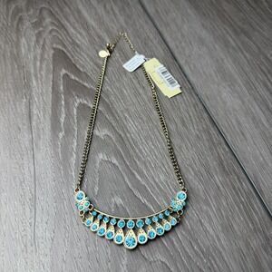2028 Jewelry Gold Tone Turquoise Blue Crystal‎ Rhinestone Statement Bib Necklace